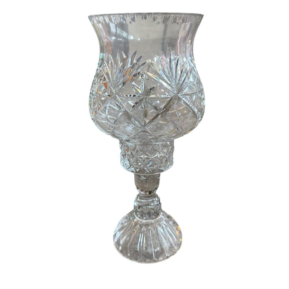Vintage Hand Cut Lead Crystal 2‎ Piece Hurricane Candleholder